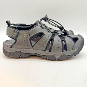 Eddie Bauer Stewart Sports Sandal Men's 9M Gray Leather Bungee Lock Hiking Trail